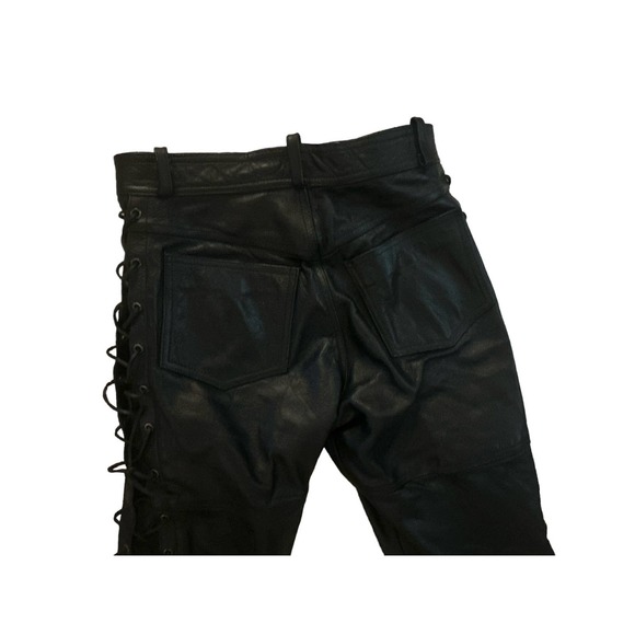 Vintage 32x30 Jinglers Black Genuine Leather Motorcycle Pant Touring Lace-Up - Picture 5 of 9